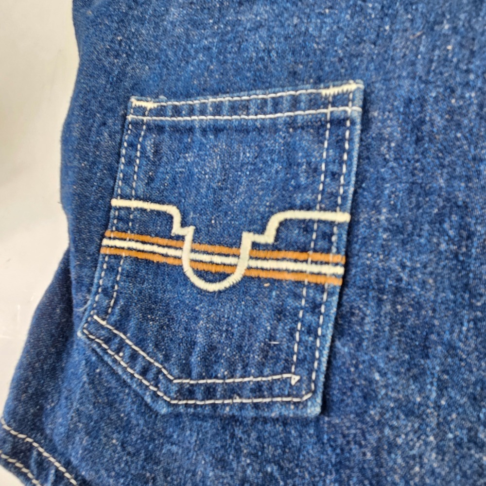 Vintage 70s Western Denim Vest Blue Snap Front Embroidered Pockets Mens Med Jean - Picture 9 of 9